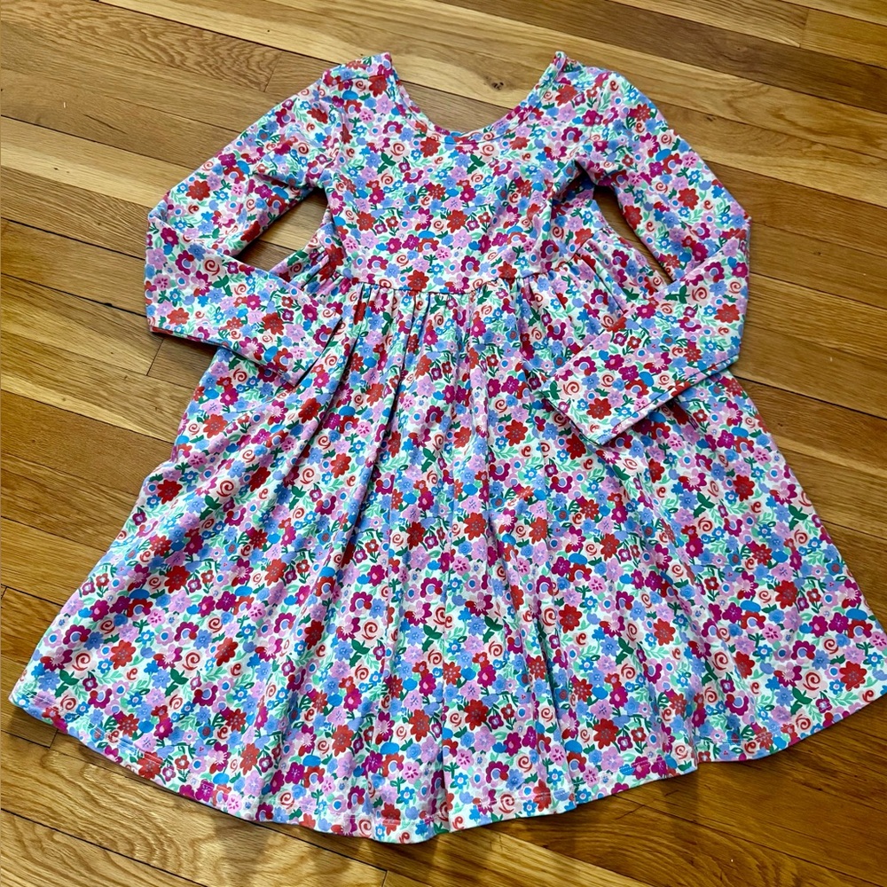 Hanna Andersson Girls’ 140/10 Floral Print Twirly Skater Dress with Pockets